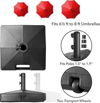 Casafield Patio Umbrella Base – Fillable to 100 lbs. Weighted Stand with Wheels for Outdoor / Lawn or Pool Deck Umbrellas up to 10 FT - Black