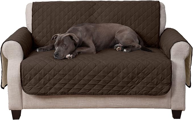 Furhaven Water-Resistant & Reversible Loveseat Cover Protector for Dogs, Cats, & Children - Two-Tone Pinsonic Quilted Living Room Furniture Cover - Espresso/Clay, Loveseat