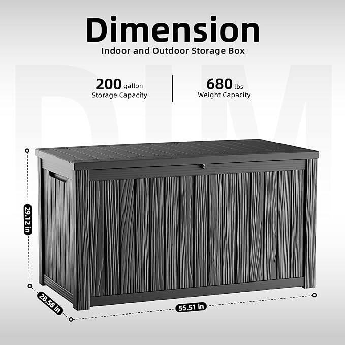 ROJIK 200 Gallon Deck Boxes Outdoor Waterproof, Weatherproof Outdoor Storage Boxes with Lockable Lid, Resin Large Storage Box for Patio Furniture Cushions, Garden Tools and Pool Floats (Black)