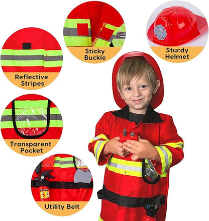 Liberry Fireman Costume for Kids 3 4 5 Years Old, Firefighter Tools with Fire Extinguisher, Pretend Play Toy Gift for Toddler Boys & Girls