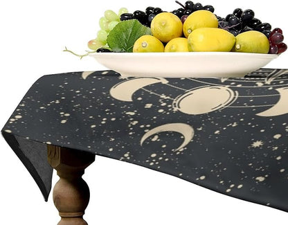 Vintage Tarot Tablecloth Boho Mystical Astrologer Zodiac Full Moon Phases Star Galaxy Space Table Cloth Water Resistant Wipeable Table Cover for Picnic Party Holiday Kitchen Dinner Table 60"x90"