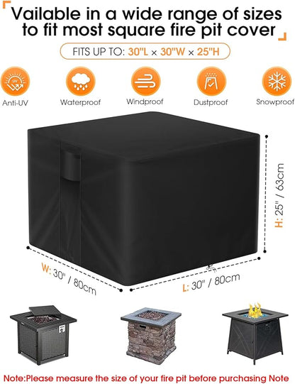 POMER Fire Pit Cover, 30 Inch Square Firepit Covers for 28-30 Inch Gas Fire Table Waterproof Outdoor Fireplace Cover - 30x30x25 inch