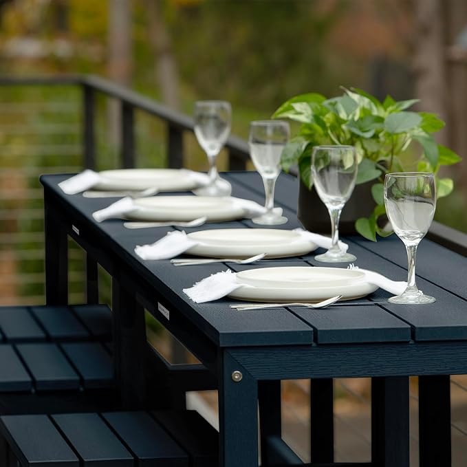 highwood Monroe 6-Piece Counter Height Modern Balcony Set, 2 Tables and 4 Stools, Federal Blue