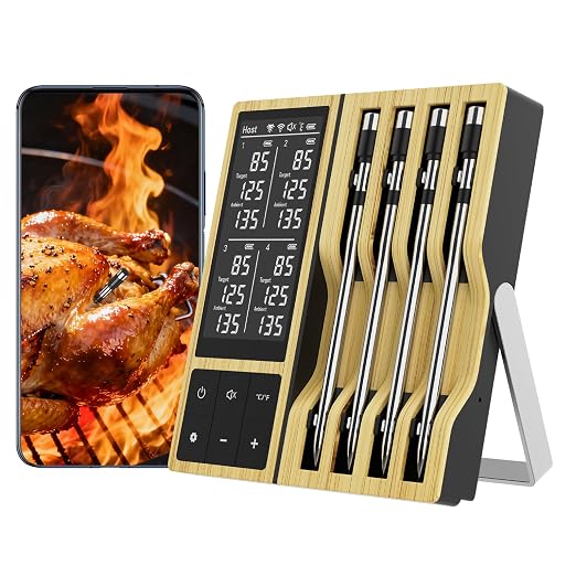 Wireless Meat Thermometer Digital - 800FT Bluetooth Food Thermometer for Cooking, NIST Certified Accuracy, Instant Read Thermometer Standalone Base for Grill BBQ Oven Smoker (Gold)