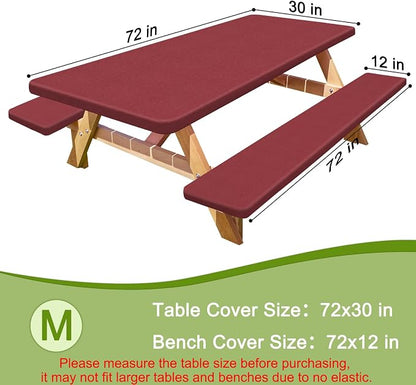 Picnic Table and Bench Cover Set, Waterproof Fitted Elastic Cloth | Portable Camping Essentials With Built-In Storage Pocket And Waterproof Fabric For Outdoor RV Or Picnic Table Use