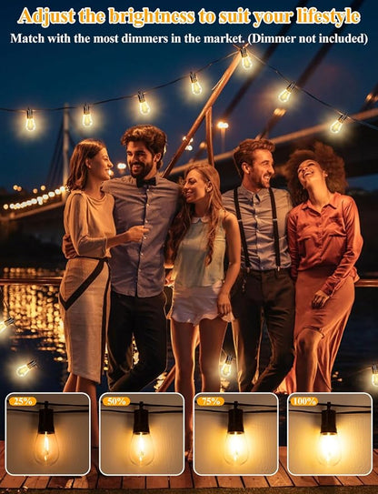Brightever 36FT LED Outdoor String Lights for Patio Decor | Outside Hanging Lights with 13 Shatterproof S14 Vintage Edison Bulbs(1 Spare), Waterproof 2700K Dimmable