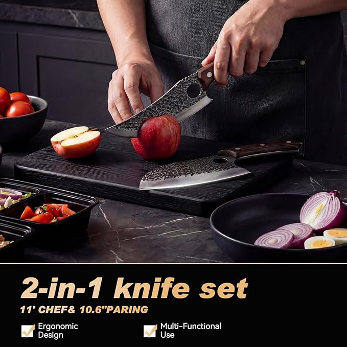 Viking Knife, Butcher Knife Set Hand Forged Boning Knives, Japanese Serbian Chef knives Kitchen Chopping for Meat Cutting Chefs Cleaver Camping Cooking, BBQ, Gifts for Men