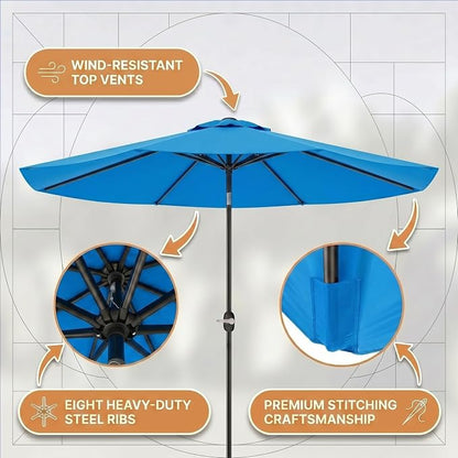 Greesum 9FT Outdoor Patio Umbrella, Table Umbrella for Yard, Market, Heavy-Duty Waterproof Pool Umbrella with 8 Sturdy Ribs, UV Protection for Beach, Deck, Garden, Backyard