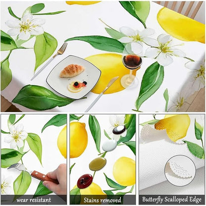 Swono Lemon Table Cloth Rectangle Tables Fruits Lemon Leaves Floral Kitchen Table Cover Oblong 52"X70" Tablecloth for Dining Table Buffet Parties Patio and Camping, Yellow Green