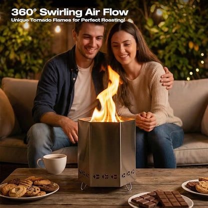 Tabletop Fire Pit, 8.0 x 5.5 in Smokeless Fire Pit with Stand,Small Portable Burning Table Top Firepit Fueled by Wood & Pellet,Low Smoke Camping Stove for Outdoor Patio & Indoor with Carry Bag