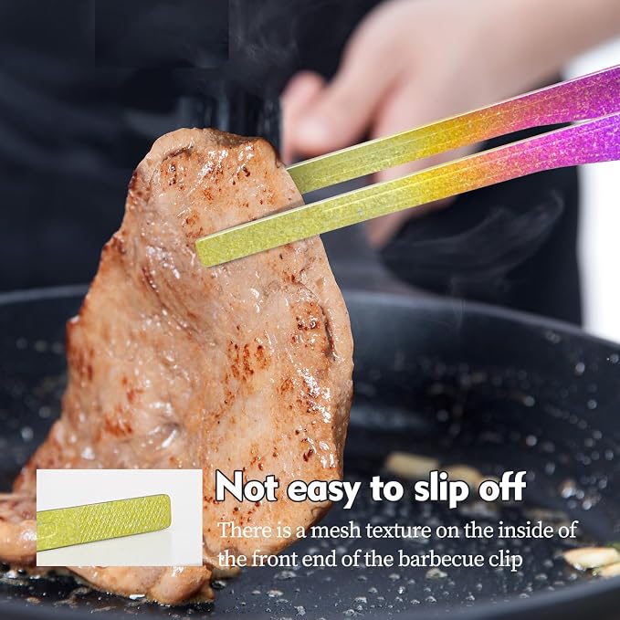 TiTo Titanium Grill Tongs Kitchen BBQ Tongs for Camping Outdoor Cooking Salad Steak Food Buffet Clip Grill Accessories (Large, Colorful)