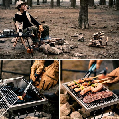 Folding barbecue grill outdoor mini barbecue stove household charcoal skewers single barbecue equipment small field stove 1 second folding portable storage 304 grilling net removable and washable