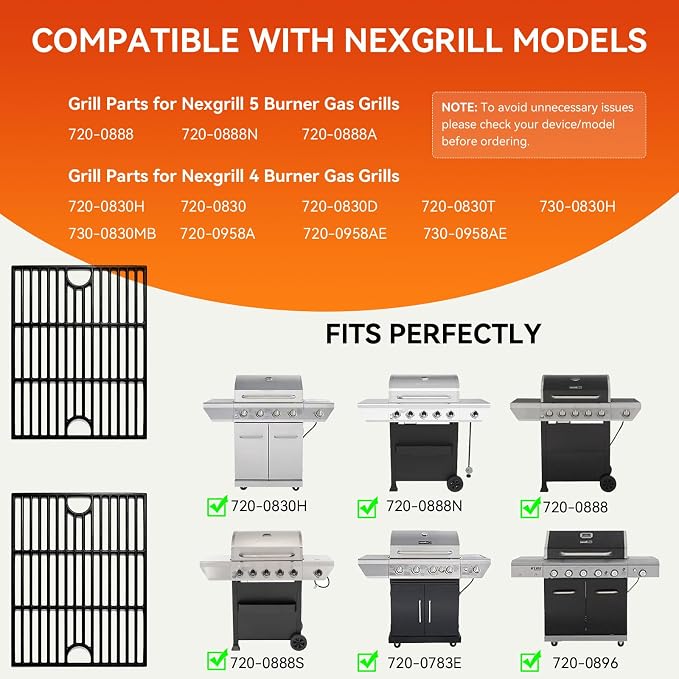 17 Inch Grill Grate for Nexgrill 4 Burner 720-0830H 720-0670A 720-0783E 720-0958A 5 Burner 720-0888N, Cast Iron Cooking Grids for Kenmore 415.16106210 Expert Grill 720-0789H 720-0789C Replacement Part