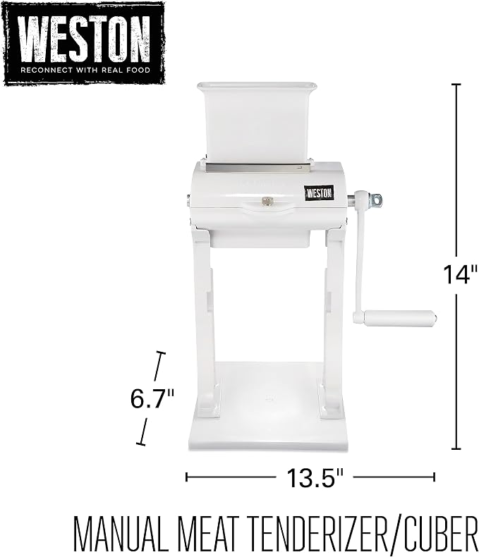 Weston Meat Tenderizer Tool & Heavy Duty Cuber, Quick and Easy Manual Operation For Cuts Up To 4.5” Wide x .75” Thick, Durable Aluminum Construction, Stainless Steel Blades, White (07-3101-W-A)