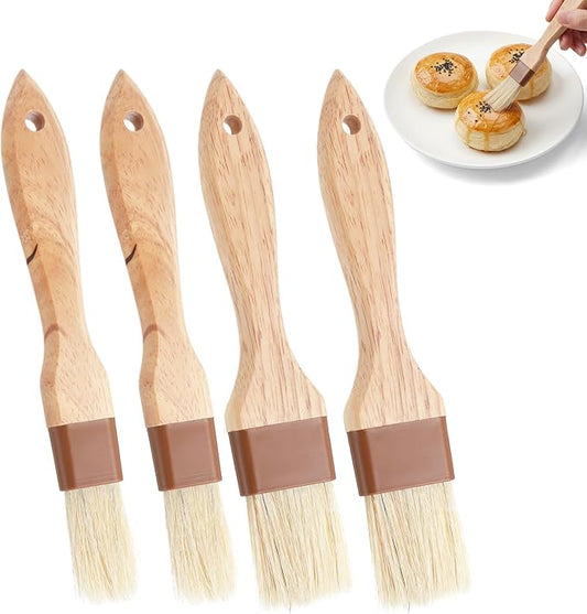 4Pcs Pastry Brush, Natural Bristle Pastry Brushes for Cooking Baking Grilling Basting Brush with Beech Wooden Handle for Butter Oil Marinade, Grilling & Baking Kitchen Food Brushes (1 Inch & 1.5 Inch)