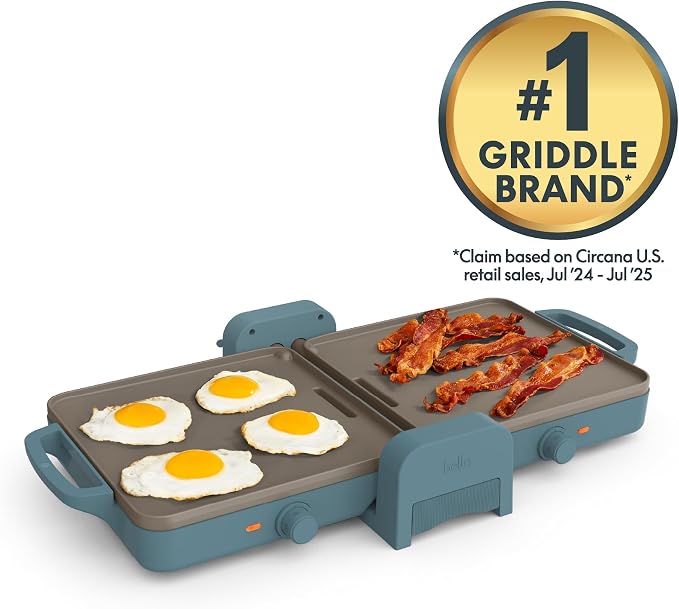 bella 10"x20" Fold and Store Griddle, Non-Toxic, Ceramic Coating, Surf