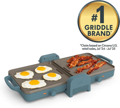 bella 10"x20" Fold and Store Griddle, Non-Toxic, Ceramic Coating, Surf