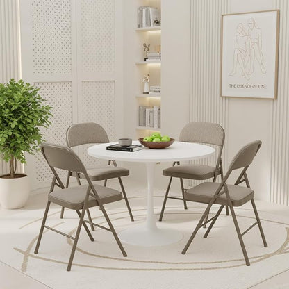 DUMOS 6 Pack Folding Chairs with Padded Cushion and Back - Fabric Stackable Portable Dining Chairs Set, for Home and Office, Conference, Wedding, Party, Patio, Garden, for Indoor Outdoor, Khaki