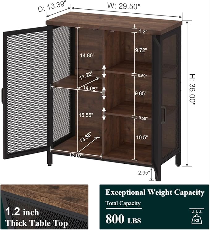 Coffee Bar Cabinet, Small Liquor Cabinet Station, Rustic Oak | Industrail Storage Cabinet, Adjustable Shelves, Farmhouse Sideboard Buffet for Home Kitchen, Dining, Entryway, Living Room