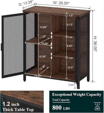 Coffee Bar Cabinet, Small Liquor Cabinet Station, Rustic Oak | Industrail Storage Cabinet, Adjustable Shelves, Farmhouse Sideboard Buffet for Home Kitchen, Dining, Entryway, Living Room
