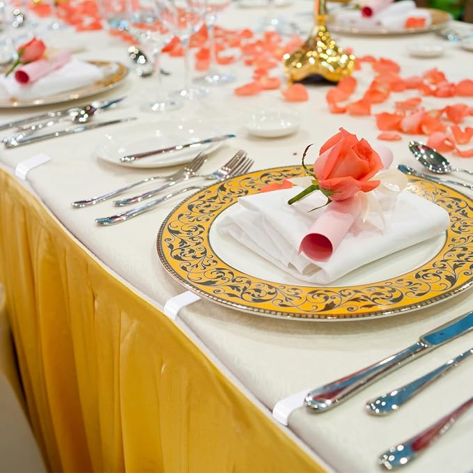 Yerliker 60 Pcs White Table Skirting Clips with Hook and Loop Plastic Tablecloth Clips for Meeting Party Indoor Outdoor Events