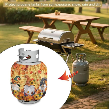 Fall Propane Tank Cover 20lb Maple Gas Tank Cylinder Cover with Elastic Edge RV Gas Cylinder Storage Pocket for Outdoor Camping Yard Party