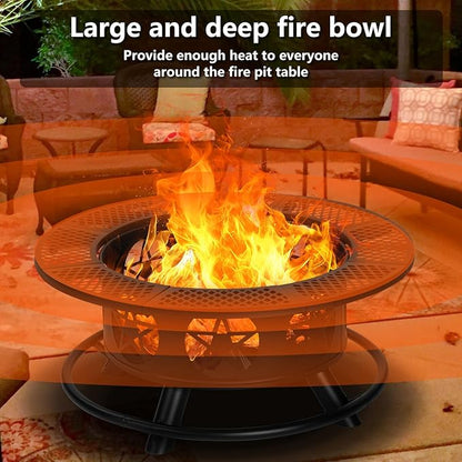 OutVue 36 Inch Fire Pit with 2 Grills, Wood Burning Fire Pits for Outside with Lid & Poker, BBQ& Outdoor Firepit & Round Metal Table 3 in 1 for Patio, Picnic, Party