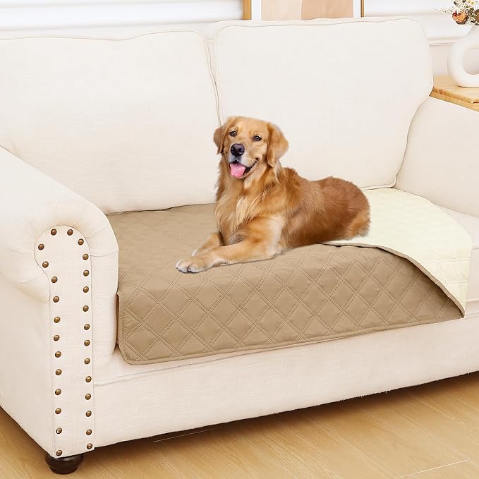 Smiry Waterproof Reversible Pet Couch Covers for Dogs | Pet Friendly, Soft Fabric, Washable Sofa Furniture Protector for Dogs Cat Kids, Checkered (30"x53", Camel/Beige)