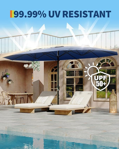 GarveeLife 15 ft Large Patio Umbrella with Lights, 36 LED Lights Double-sided Patio Umbrella with Weighted Base for Poolside Garden Backyard