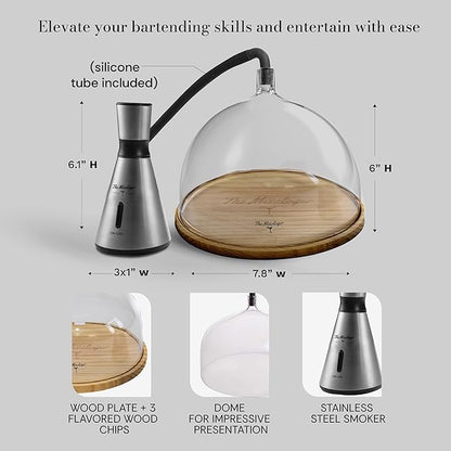 The Mixologer Cocktail Smoker Kit – Whiskey Smoker Glass Dome Infuser for Old Fashioned – Crafty Mixologist Smoking Kit with Torch, Wood Plate & Flavored Chips – Smoker for Drinks