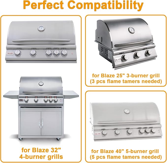 Flame Tamer Replacement Parts for Blaze 3/4/5 Burner Gas Grills , 16" Stainless Steel Grill Heat Plates for Blaze 25"/32"/40" Grill Models BLZ-4, BLZ-4LBM, BLZ-4LTE, BLZ-3LBM, BLZ-5, BLZ-5LTE, 4 Pack