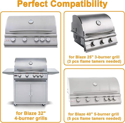 Flame Tamer Replacement Parts for Blaze 3/4/5 Burner Gas Grills , 16" Stainless Steel Grill Heat Plates for Blaze 25"/32"/40" Grill Models BLZ-4, BLZ-4LBM, BLZ-4LTE, BLZ-3LBM, BLZ-5, BLZ-5LTE, 4 Pack