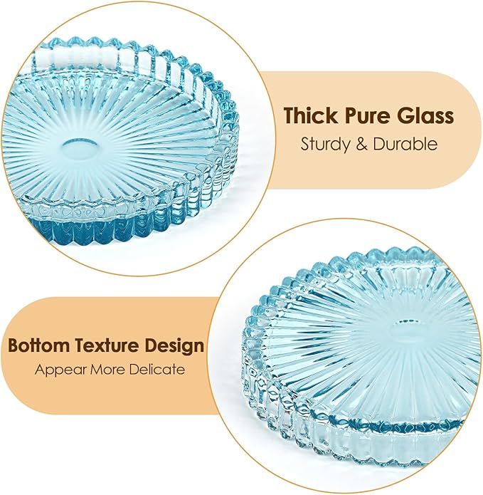 Modern Clear Coaster Set of 8- Glass Coasters for Drinks Crystal Coasters Round Cup Coaster Coffee Table Decor for Office, Kitchen, Bar, Dining Room, Living Room, Patio(Clear Blue)