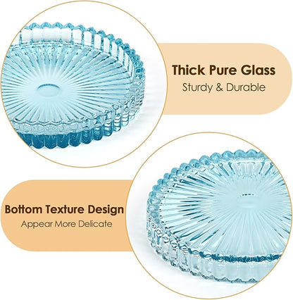 Modern Clear Coaster Set of 8- Glass Coasters for Drinks Crystal Coasters Round Cup Coaster Coffee Table Decor for Office, Kitchen, Bar, Dining Room, Living Room, Patio(Clear Blue)