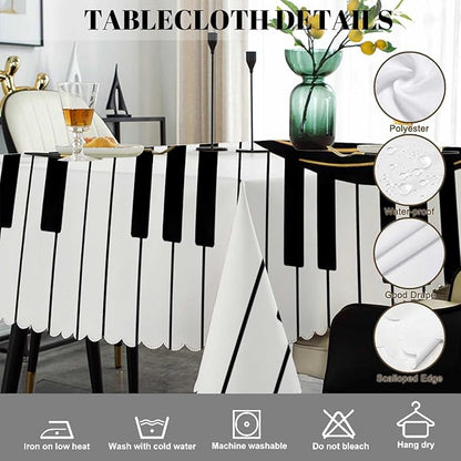 Swono Music Notes Table Covers 52x70 Inch Black Piano Musical Instrument and Notes Tablecloth Kitchen Dinning Tabletop Decoration, Table Cloth for Outdoor and Indoor Use