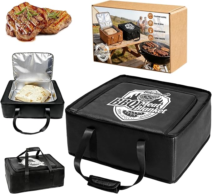 270°Opening BBQ Blanket for Resting Meat,Insulated Leak-Proof Meat Resting Bag for Brisket Turkey Pork,Smoker Accessories for Party Picnic Camping,Anniversary Birthday Gift for Men Dad (Black)