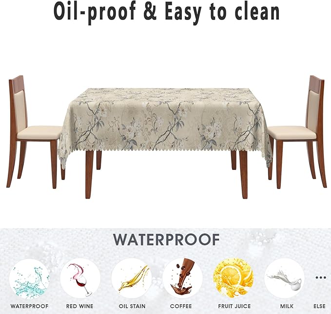 Chic Flower Rectangle Tablecloths 52x70 Inch Elegant Wild Flowers Vintage Seasonal Table Cover for Party Picnic Dinner Decor Boho Waterproof Oblong Polyester Tablecloth for Spring Home Decor
