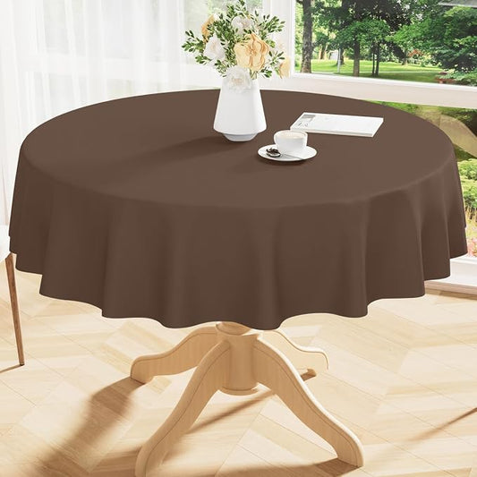 Smiry Round Table Cloth 60 Inch, Waterproof Wipeable Vinyl Tablecloths Protector, Oil Spill Proof Plastic Table Cover for Dining, Picnic, Camping, Outdoor, Brown