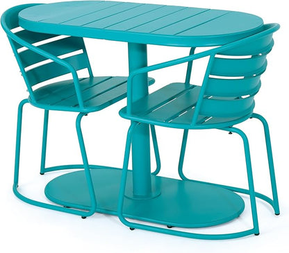 Christopher Knight Home Adley Outdoor Bistro Set, 3-Piece Bistro Table and Chair Set of 2, Patio Furniture Set with Iron Frame, Outdoor Metal Bistro Dining Set, Poolside/Garden Cafeteria, Teal
