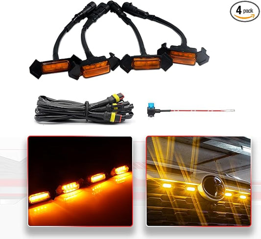 4Pcs Amber LED Grill Lights Kit for Toyota RAV4 2019 & up | Not Fit for Adventure/RAV4 PHEV/TRD Off Road/Prime，Amber Shell, w/ Wiring Harness,Grill Led Raptor Lights