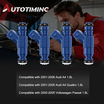 Fuel Injectors Set of 4 Compatible with Audi A4 1.8L 2001-2006 A4 Quattro Volkswagen Passat Fuel Injector Replace 62674 0280156065