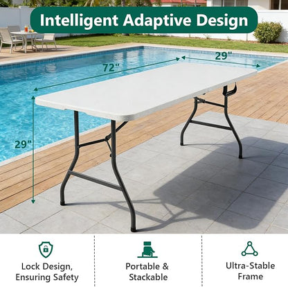 2 Pack 6ft Folding Table, Foldable Picnic Table Portable Table for Indoor Outdoor Use Heavy Duty Plastic Table Camping Table with Carry Handle for Party, BBQ, White