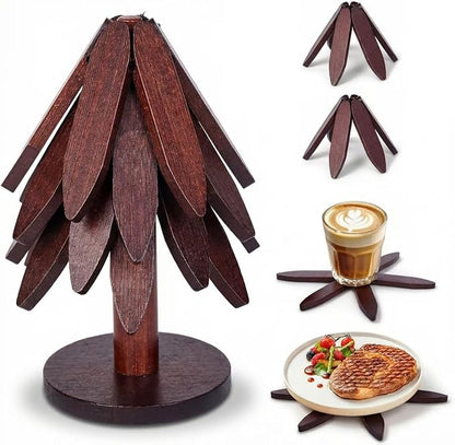 DecBeLiv Foldable Tree Trivet Wooden Hot Plate Holder, Bamboo Trivet for Hot Dishes, Heat-Resistant Pot Holder Tree for BBQ, Picnic, Outdoor Dining & Kitchen Decor