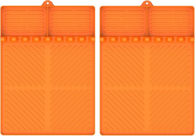 Silicone Griddle Tools Mat for Blackstone, Griddle Accessories Side Shelf Mat Grill Pad for Outdoor Grill Kitchen Counter Spatula Silicone Mat with Drip Pad (Orange (2Packs))