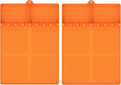 Silicone Griddle Tools Mat for Blackstone, Griddle Accessories Side Shelf Mat Grill Pad for Outdoor Grill Kitchen Counter Spatula Silicone Mat with Drip Pad (Orange (2Packs))