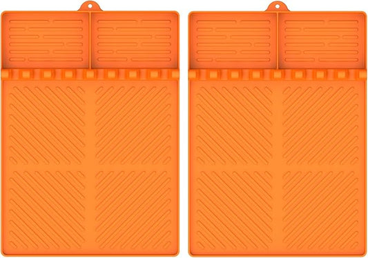 Silicone Griddle Tools Mat for Blackstone, Griddle Accessories Side Shelf Mat Grill Pad for Outdoor Grill Kitchen Counter Spatula Silicone Mat with Drip Pad (Orange (2Packs))