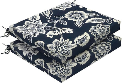 DYTXIII Set of 2 Outdoor Chair Cushions, Water Resistant 18.5"x16"x2" Square Seat Cushion for Patio Dining Chairs, High-Density Replacement Pads for Indoor Outdoor Furniture - Vines Navy