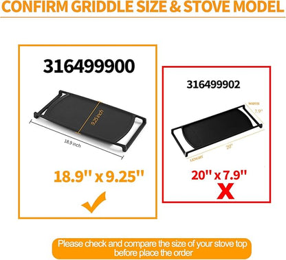 Upgraded 316499900 Stove Griddle Replacement for Frigidaire Gas Stove Top Parts 18.9 x 9.25" Gas Range Cast Iron Middle Burner Griddle Plate Frigidaire Gallery Gas Range Stovetop Cooktop Flat Top Pan