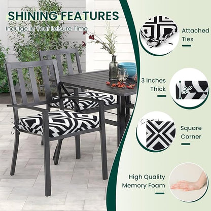 HARBOREST Outdoor Chair Cushions Set of 4, Water Resistant Patio Chair Cushions with Ties, Square Corner Outdoor Seat Cushions for Patio Furniture, 18.5"x16"x3", Black/White Diamond