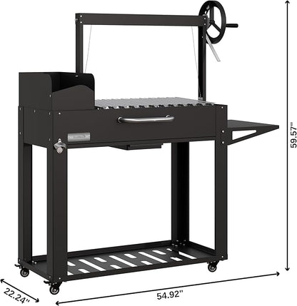 KoolMore 54 in. Charcoal BBQ Grill, Santa Maria Argentine Outdoor Grill with Interchangeable V Grates, Large Barbecue Grill for Outdoor Cooking, Black